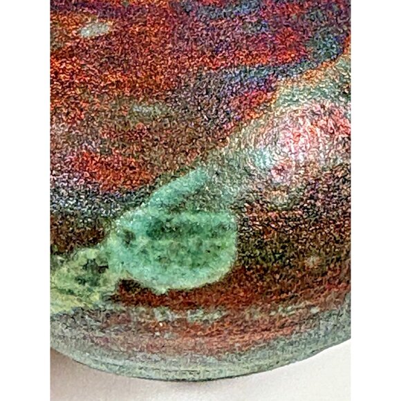 Javier Gayton Art Pottery Raku Orange Green Sea Turtle Small Bud Vase Hawaii - Picture 9 of 11